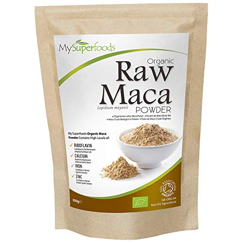 Polvo De Maca Orgánica (500g), MySuperFoods, Repleto de nutrientes saludables, Antiguo alimento para la salud de Perú, Delicioso sabor a maltosa, certificado como producto orgánico
