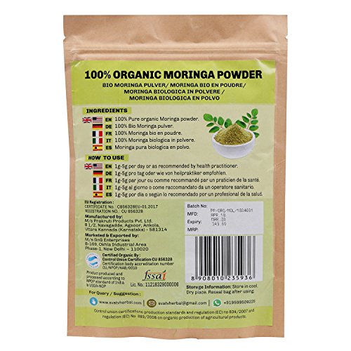 Polvo de Moringa SVATV (polvo de hoja de Moringa Oleifera) 1/2 LB, 08 oz, 227g USDA certificado