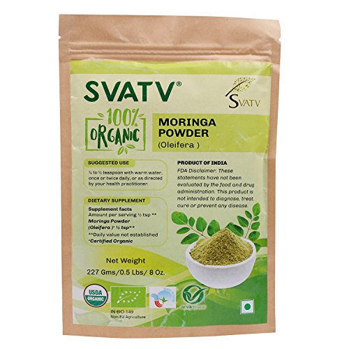 Polvo de Moringa SVATV (polvo de hoja de Moringa Oleifera) 1/2 LB, 08 oz, 227g USDA certificado
