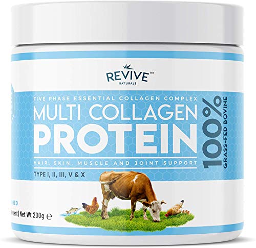 Polvo de Proteína Hidrolizada de Colágeno Múltiple (200g) - Tipos I, II, III, V y X - de Bovinos Alimentados con Pasto, Peces Silvestres, Caldo de Huesos Bovinos Alimentados con Pasto