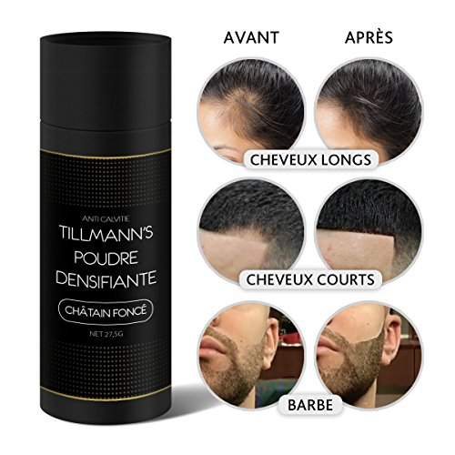 Polvo densificante para cabello de hombre y mujer - Polvo densificante para barba, esconde la calvicie y las raíces - Simple y rápido, con queratina natural - 27,5 gramos neto Color: castaño oscuro.