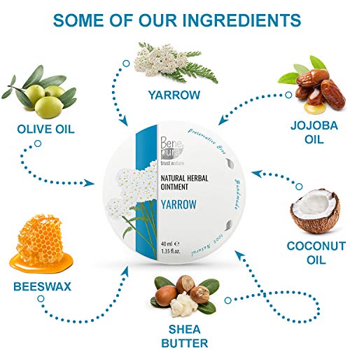 Pomada natural con milenrama blanca 40ml, extracto de aceite frío, 100% natural - contra las hemorroides, estabiliza las paredes de los vasos sanguíneos y mejora el flujo sanguíneo– hecho a mano en EU