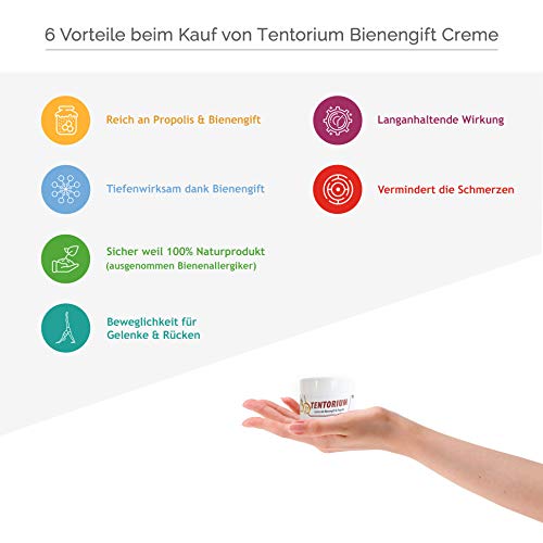 Pomada para el dolor de propóleos antiinflamatoria con veneno de abeja y cera de abeja - crema Tentorium 100 ml - contra el dolor articular, el dolor de espalda y el dolor muscular