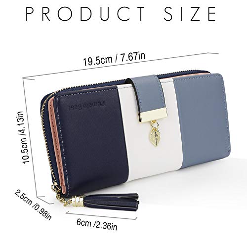 Pomelo best Monederos Mujer Cartera de Mujer de Gran Capacidad de Cuero de Mujer con RFID Bloqueo Bolsos Largo de Mujer con Cremallera de Bolsillo y Borlas (Azul 2)
