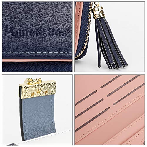 Pomelo best Monederos Mujer Cartera de Mujer de Gran Capacidad de Cuero de Mujer con RFID Bloqueo Bolsos Largo de Mujer con Cremallera de Bolsillo y Borlas (Azul 2)