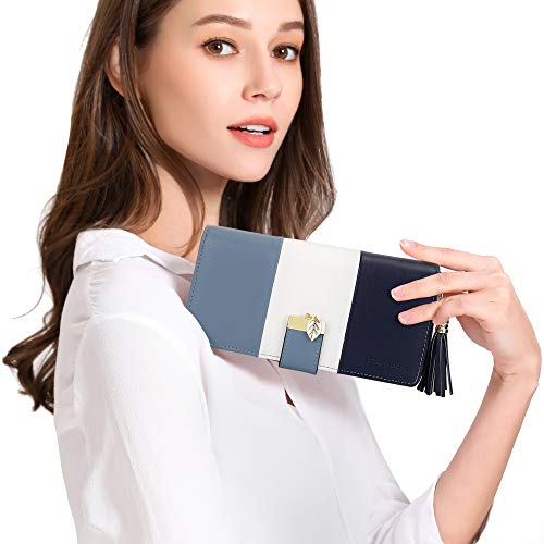 Pomelo best Monederos Mujer Cartera de Mujer de Gran Capacidad de Cuero de Mujer con RFID Bloqueo Bolsos Largo de Mujer con Cremallera de Bolsillo y Borlas (Azul 2)
