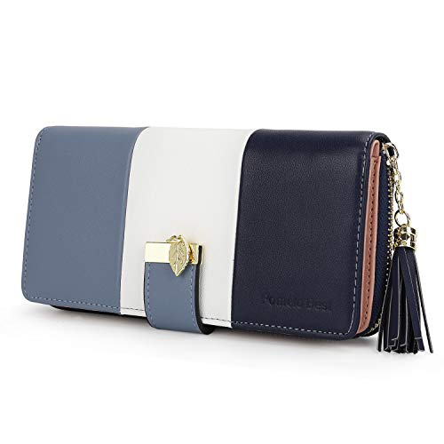 Pomelo best Monederos Mujer Cartera de Mujer de Gran Capacidad de Cuero de Mujer con RFID Bloqueo Bolsos Largo de Mujer con Cremallera de Bolsillo y Borlas (Azul 2)
