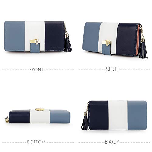 Pomelo best Monederos Mujer Cartera de Mujer de Gran Capacidad de Cuero de Mujer con RFID Bloqueo Bolsos Largo de Mujer con Cremallera de Bolsillo y Borlas (Azul 2)
