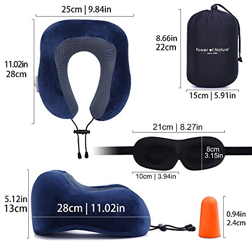 PON Almohada de Viaje Viscoelástica de Espuma de Memoria con Funda Lavable y Bolsa de Viaje Suave para el Cuello Soporte Cervical Ideal para el Uso del Avión y el Hogar (Azul)