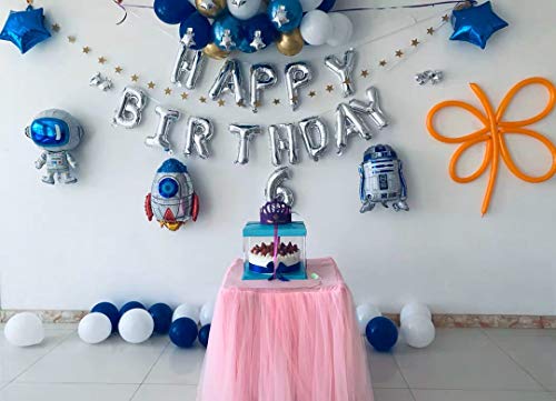 Ponmoo 87pices Globos Cumpleaños de Niño, Azul Decoraciones para Espacio Fiestas de Cumpleaños, Globo de Cohete Astronauta Robot Happy Birthday, Decoración de Feliz Cumpleaños con Accesorios