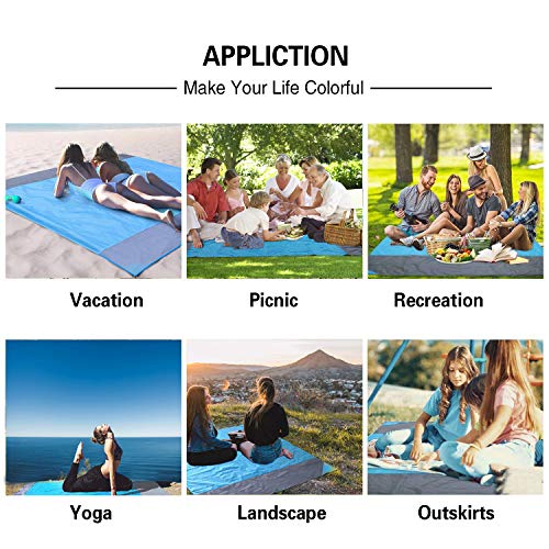 Ponsey Alfombra de Playa, Manta de Picnic Impermeable Manta 200 x 200 cm Anti Arena Portátil Manta con 4 Estaca Fijo para la Playa, Acampar, Picnic y Otra Actividad