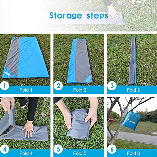 Ponsey Alfombra de Playa, Manta de Picnic Impermeable Manta 200 x 200 cm Anti Arena Portátil Manta con 4 Estaca Fijo para la Playa, Acampar, Picnic y Otra Actividad