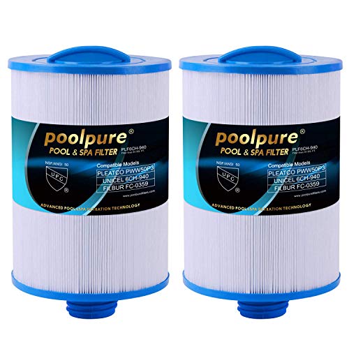 POOLPURE Filtro de SPA de 2 Piezas, reemplazo del Filtro de hidromasaje para Unicel 6CH-940, Pleatco PWW50P3, PWW50-P3, Filbur FC-0359, Waterway Plastics 817-0050, 25252, 378902, 03FIL1400