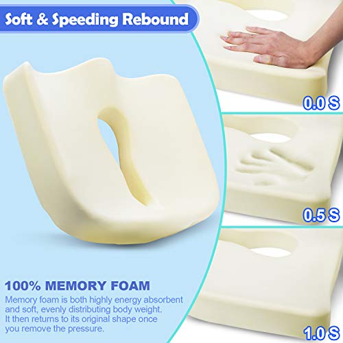 POOTACK Cojín para Silla Oficina, Cojin Ortopédico Coxis de Espuma con Memoria para Silla y Asiento con Forro Transpirable - Alivio del Dolor Lumbar, Cóccix, Ciática y Corrección de Cadera - Negro