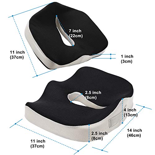 POOTACK Cojín para Silla Oficina, Cojin Ortopédico Coxis de Espuma con Memoria para Silla y Asiento con Forro Transpirable - Alivio del Dolor Lumbar, Cóccix, Ciática y Corrección de Cadera - Negro