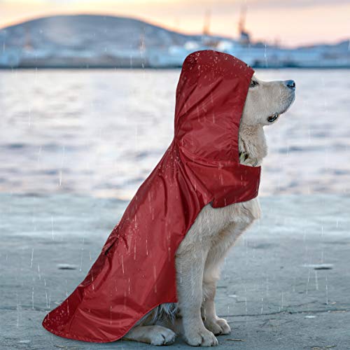 POPETPOP Chubasquero con Capucha para Perros Medianos y Grandes, Sudaderas Impermeable, Agujero para Arnés, Tira Reflectante, Bolsillos (Rojo, 5XL)