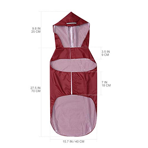 POPETPOP Chubasquero con Capucha para Perros Medianos y Grandes, Sudaderas Impermeable, Agujero para Arnés, Tira Reflectante, Bolsillos (Rojo, 5XL)