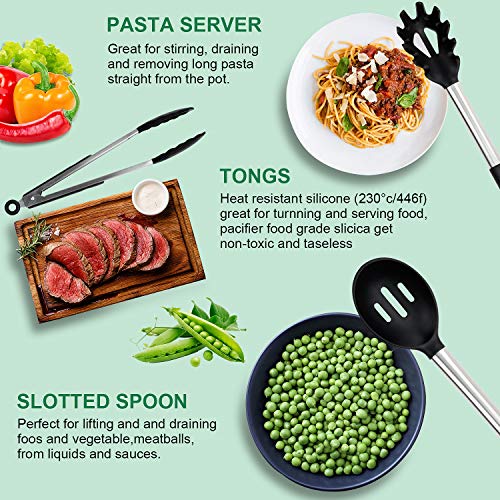 popolic 14 PCS Utensilios de Cocina Silicona, Juego de Espatula de Silicona para Cocina Resistente, Espatula de Silicona para Cocina Profesional Grande, Espátula con Cuchara, Cucharón, Batidor