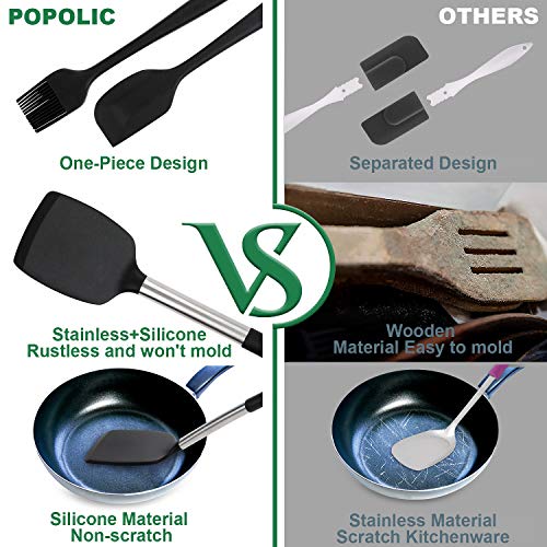 popolic 14 PCS Utensilios de Cocina Silicona, Juego de Espatula de Silicona para Cocina Resistente, Espatula de Silicona para Cocina Profesional Grande, Espátula con Cuchara, Cucharón, Batidor