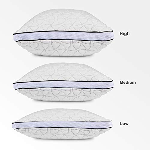 POPRUN Almohada Cervical Viscoelastica 70 x 50 cm, Altura Ajustable para Durmientes Parte Posterior, Laterales y Estomacal Durmientes, Funda de Almohada de Bamboo Gris