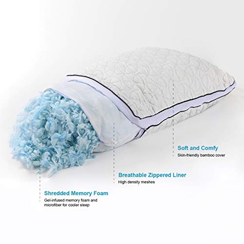 POPRUN Almohada Cervical Viscoelastica 70 x 50 cm, Altura Ajustable para Durmientes Parte Posterior, Laterales y Estomacal Durmientes, Funda de Almohada de Bamboo Gris