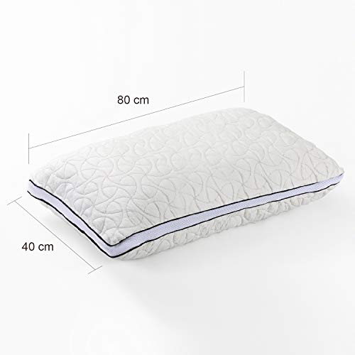 POPRUN Almohada Cervical Viscoelastica 80 x 40 cm, Altura Ajustable para Durmientes Parte Posterior, Laterales y Estomacal Durmientes, Funda de Almohada de Bamboo Gris