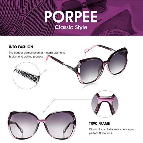 PORPEE Gafas de Sol Mujer Polarizadas, 2020 Gafas de Sol Moda con Tecnología de Incrustación de Diamante - Lente de Nylon Polarizado | UV400 Protection | Resistencia al Deslumbramiento