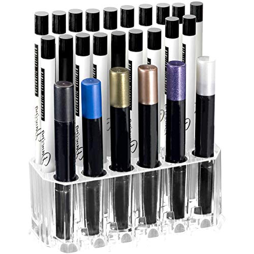 Porta para Brochas de Maquillaje, Soporte para Brochas, Organizador para Brochas de Maquillaje, Caja para Guardar Maquillaje con 26 Compartimentos-Transparente/Acrílico