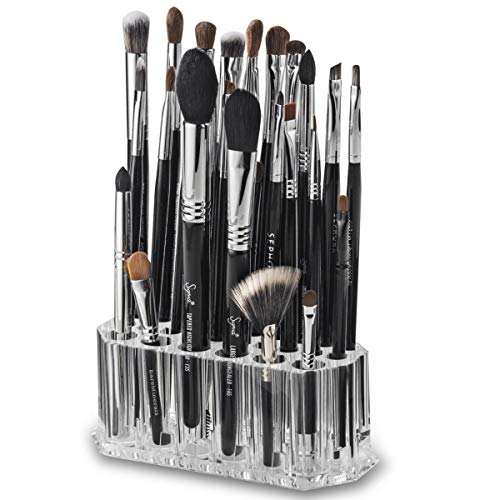 Porta para Brochas de Maquillaje, Soporte para Brochas, Organizador para Brochas de Maquillaje, Caja para Guardar Maquillaje con 26 Compartimentos-Transparente/Acrílico
