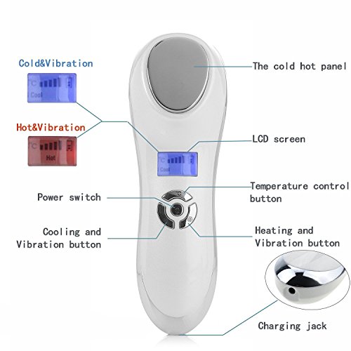 Portátil de mano Ultrasonic Electric Ion Facial Massager, Masajeadores Recargables Face Vibración Iontophoresis Hot Cooling Skin Reafirmante Cuidado Facial Hidratante MBHL-05
