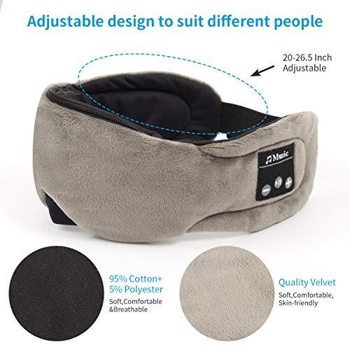 Powcan Antifaz para Dormir, Auriculares Música de Dormir BlueTooth 5.0, máscara para dormir con gel para terapia de fría/caliente, recargable por USB, lavable, manos libres, para hombres y mujeres