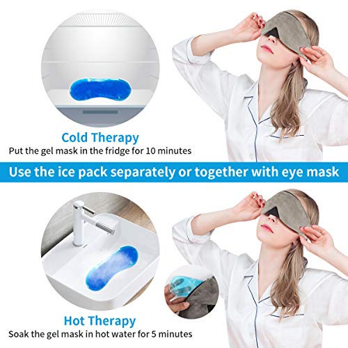 Powcan Antifaz para Dormir, Auriculares Música de Dormir BlueTooth 5.0, máscara para dormir con gel para terapia de fría/caliente, recargable por USB, lavable, manos libres, para hombres y mujeres