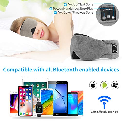Powcan Antifaz para Dormir, Auriculares Música de Dormir BlueTooth 5.0, máscara para dormir con gel para terapia de fría/caliente, recargable por USB, lavable, manos libres, para hombres y mujeres