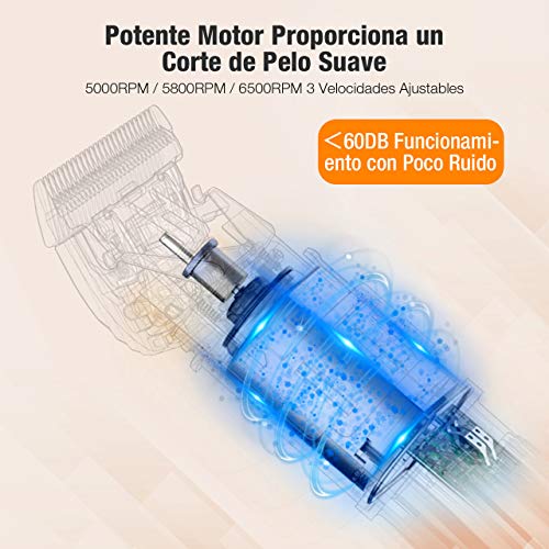 Powerextra Cortapelos Profesional Hombres - Cortadora de Pelo Inalámbrica para Vello Facial Corporal y de Nariz Pantalla LED Batería Recargable - Recortador de Barba y Cortapelos 7Accesorios