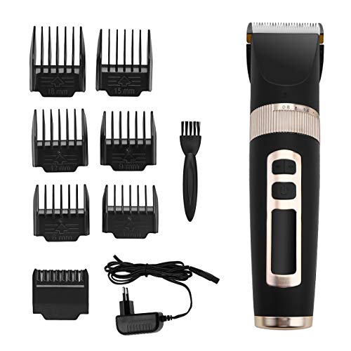 Powerextra Cortapelos Profesional Hombres - Cortadora de Pelo Inalámbrica para Vello Facial Corporal y de Nariz Pantalla LED Batería Recargable - Recortador de Barba y Cortapelos 7Accesorios