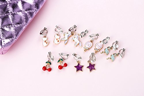 Powerking Pendientes para niñas, Pendientes para niñas y bisutería Pendientes y Princesa Viste a Jugar Aretes para niños, 12 Pares, Flamenco