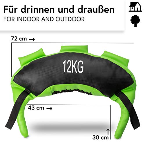 POWRX Saco Búlgaro 12 kg - Bulgarian Bag Ideal para Ejercicios de Entrenamiento Funcional y potenciamiento Muscular (Verde Claro)
