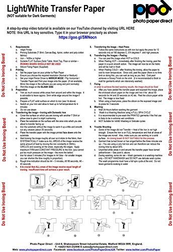 PPD A4 Papel De Transferencia Térmica Para Camisetas y Tejidos Blancos o Claros, 5 Hojas - PPD-1-5