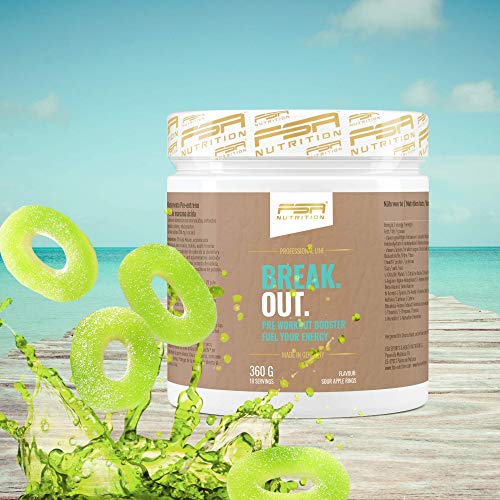 Pre Entreno – L-Arginina AAKG + Citrulina Malato + Beta Alanina + Cafeína – hecho en Alemania – FSA Nutrition – 360g en Polvo – anillos de manzana ácidos