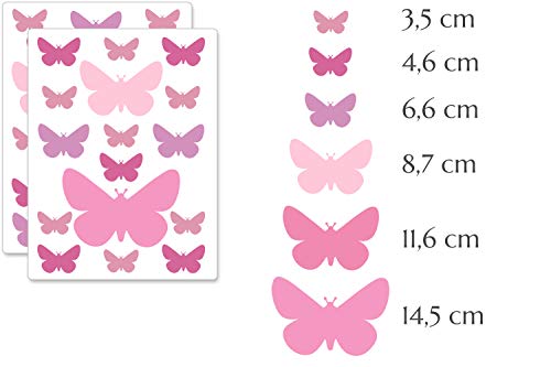 PREMYO 32 Mariposas Pegatinas Pared Infantil - Vinilos Decorativos Habitación Bebé Niña - Fácil de Poner Rosa Pastel