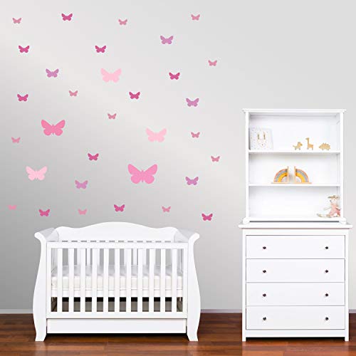 PREMYO 32 Mariposas Pegatinas Pared Infantil - Vinilos Decorativos Habitación Bebé Niña - Fácil de Poner Rosa Pastel