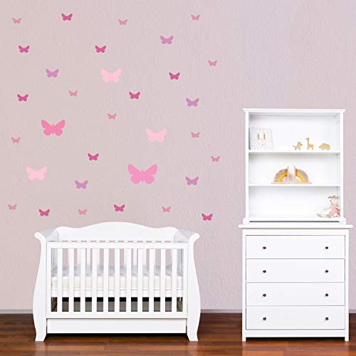 PREMYO 32 Mariposas Pegatinas Pared Infantil - Vinilos Decorativos Habitación Bebé Niña - Fácil de Poner Rosa Pastel
