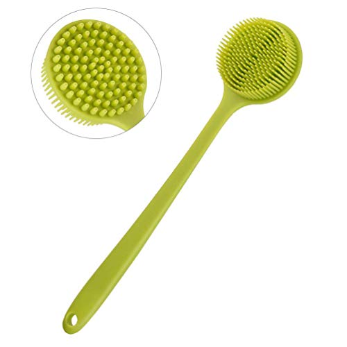 Pretty See - Cepillo de silicona para el cuerpo de la ducha con cerdas ultra suaves y mango largo, color verde
