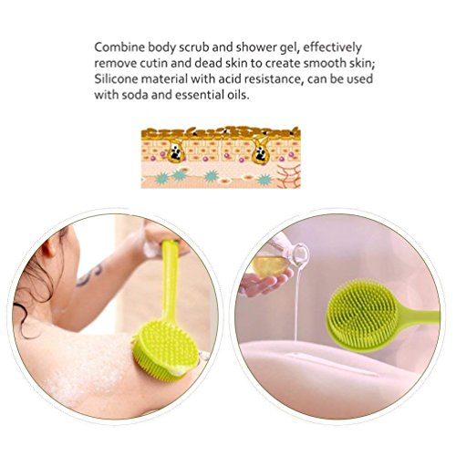 Pretty See - Cepillo de silicona para el cuerpo de la ducha con cerdas ultra suaves y mango largo, color verde