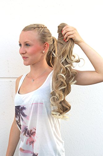 Prettyland - DH254 pelo largo Extensión de cabello, Peluca Cola de Caballo ondulada con clips- 27T613