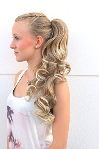 Prettyland - DH254 pelo largo Extensión de cabello, Peluca Cola de Caballo ondulada con clips- 27T613