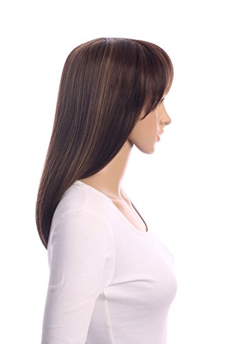 Prettyland mate natural Peluca lisa marrón con mechas rubias y tacto suave flequillo recto a medio larga melena C853