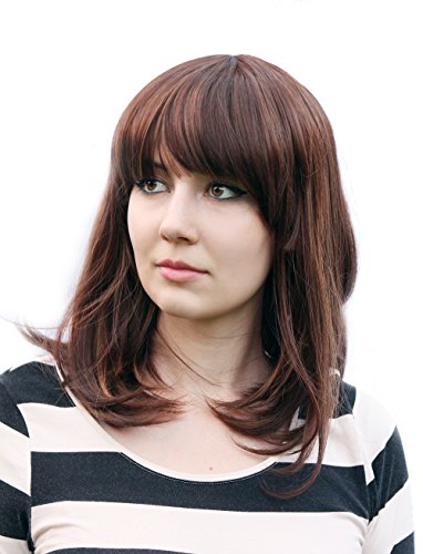 Prettyland mate natural Peluca lisa marrón con mechas rubias y tacto suave flequillo recto a medio larga melena C853