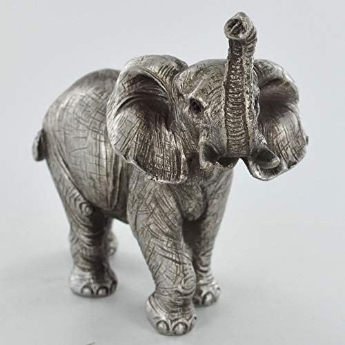 Prezents.com - Escultura de elefante de plata envejecida, hermosa decoración del hogar o idea de regalo, 13 cm de alto