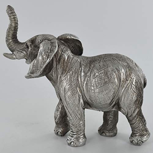Prezents.com - Escultura de elefante de plata envejecida, hermosa decoración del hogar o idea de regalo, 13 cm de alto